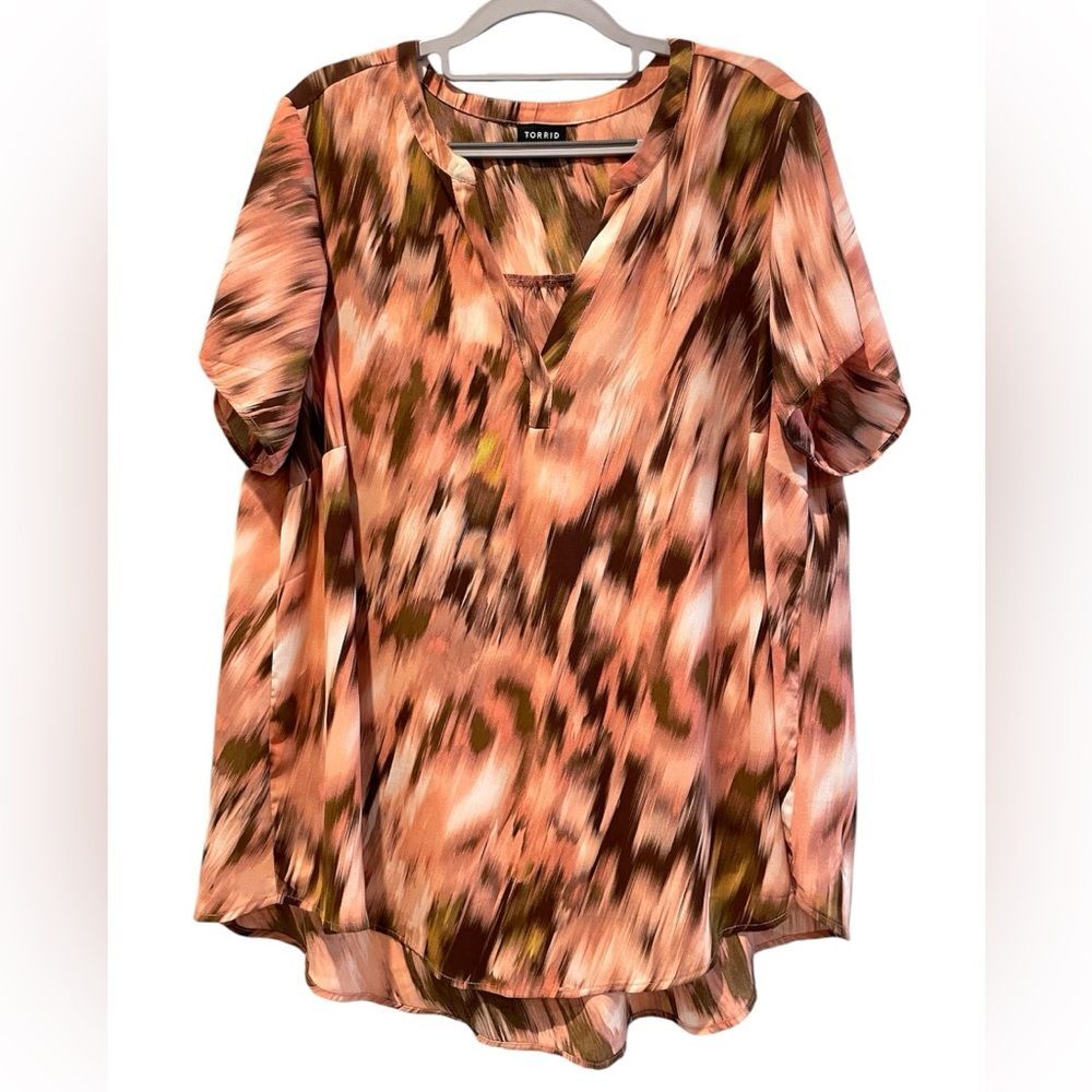 Torrid Georgette Brush Stroke Print Split Neck Bl… - image 2